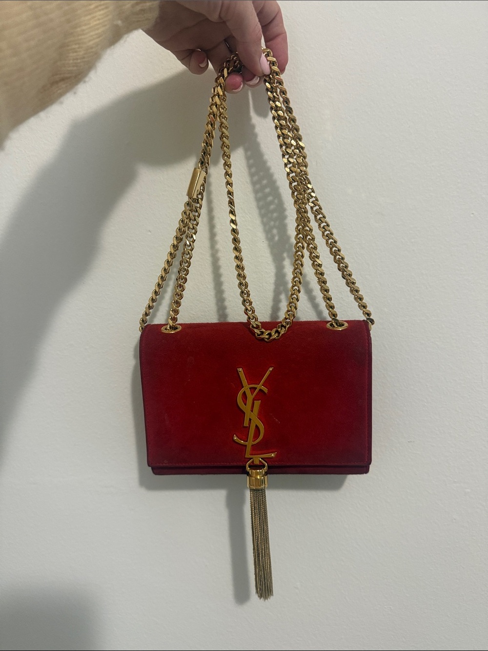 Vintage YSL red suede evening bag with tassel